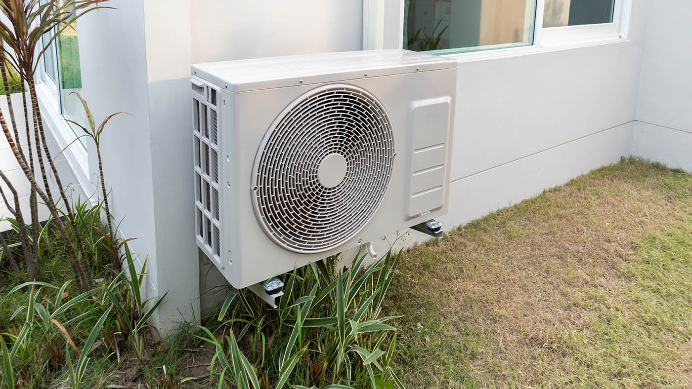New high-efficiency air-conditioning unit after professional installation